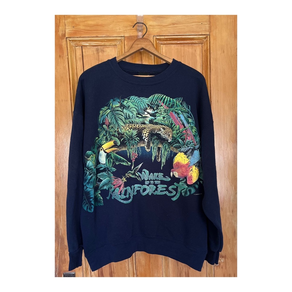 VTG 90s Signal Habitat Wake Up To The Rainforest Cafe Sweatshirt Mens Xl Monkey